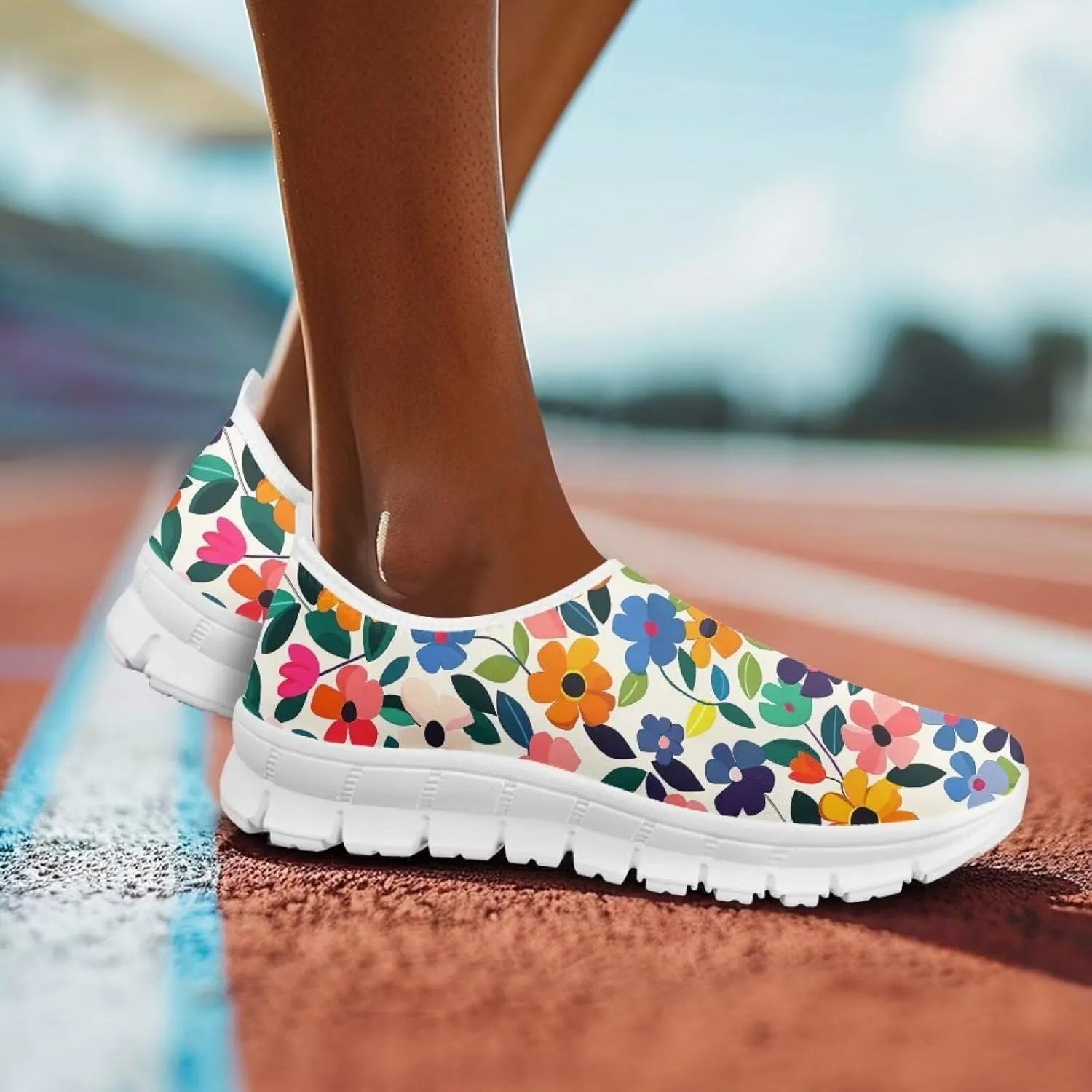 Women's Floral Print Sneaker Casual Low-Top Comfortable Outdoor Shoes Breathable Slip On Anti-Skid Tennis Sneaker for Ladies US 5.5-11.5