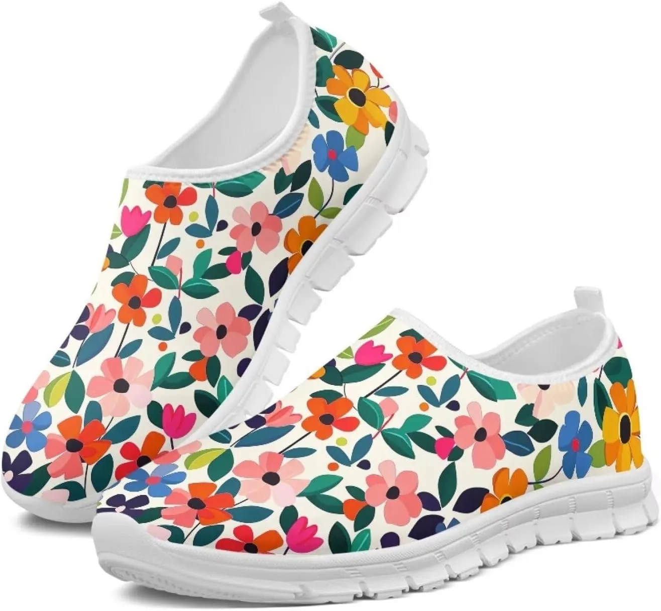 Women's Floral Print Sneaker Casual Low-Top Comfortable Outdoor Shoes Breathable Slip On Anti-Skid Tennis Sneaker for Ladies US 5.5-11.5
