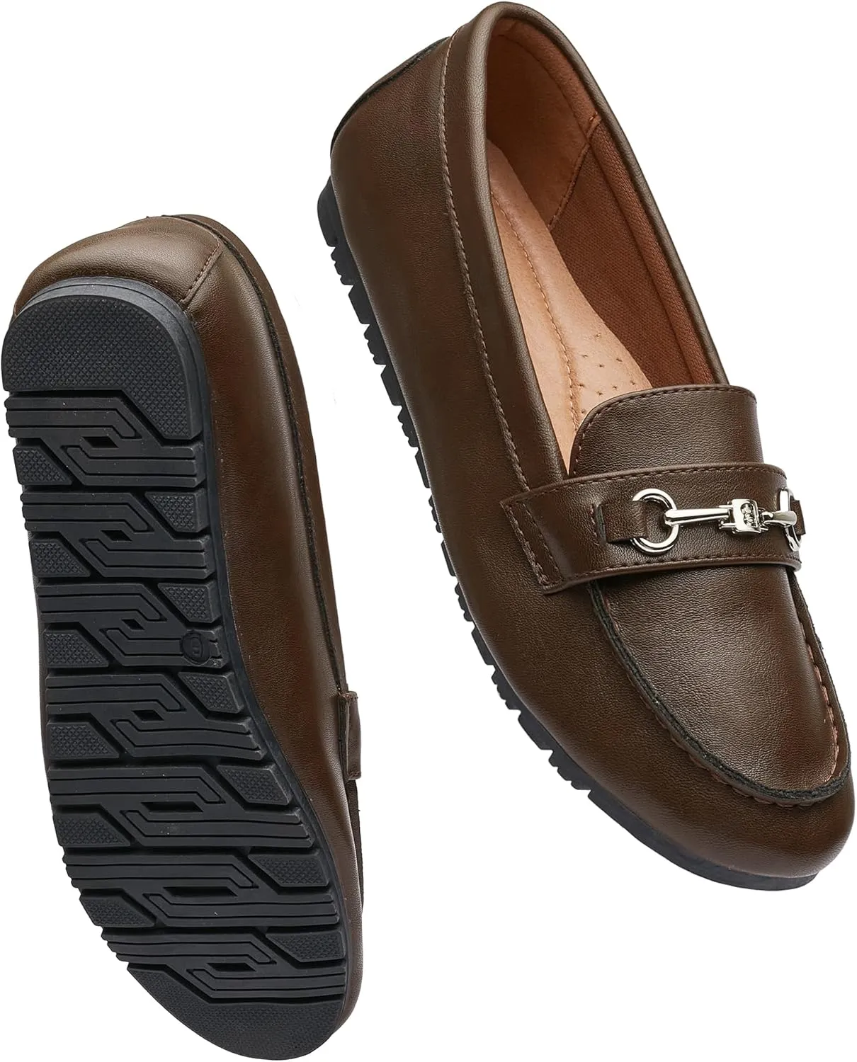 Women's Wide Loafers Casual Slip on Flat Shoes Women's Comfort Penny Loafers with Arch Support Women Dressy Moccasins