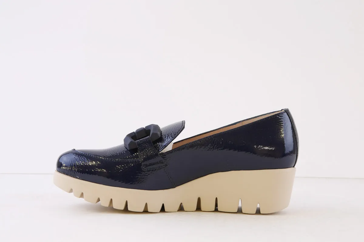 WONDERS - C-33311 LOW WEDGE LOAFER - NAVY PATENT
