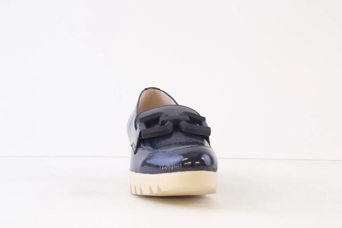 WONDERS - C-33311 LOW WEDGE LOAFER - NAVY PATENT