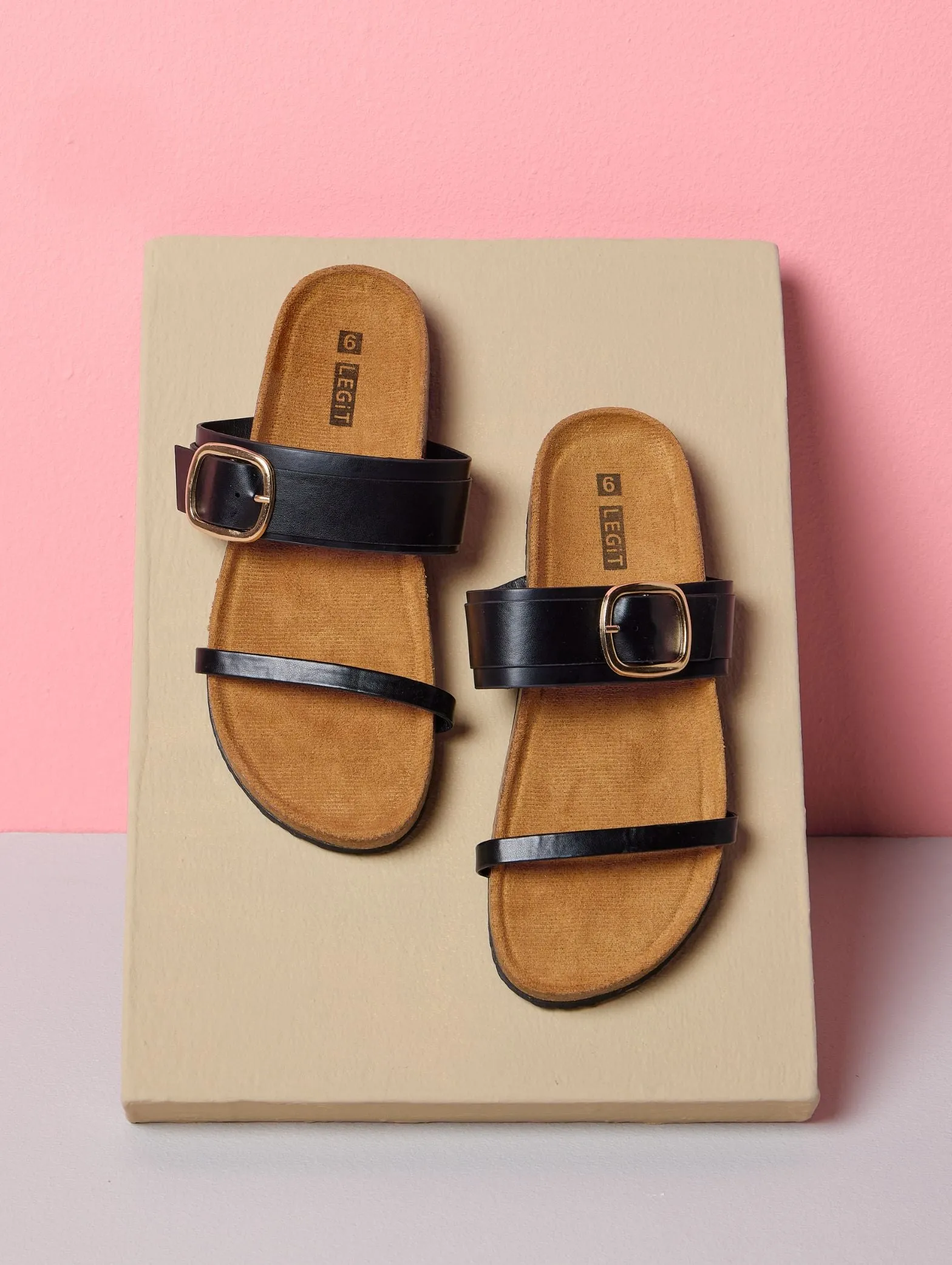X-Double Strap Sandal With Single Buckle - Black