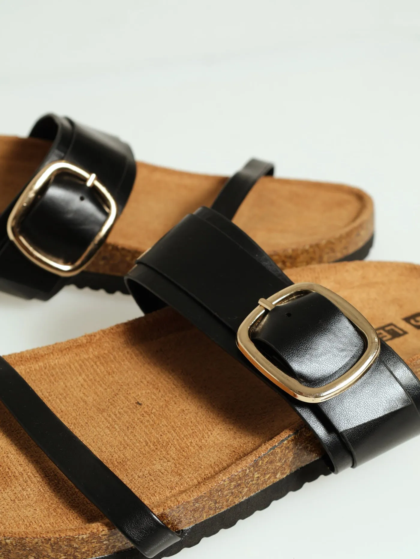 X-Double Strap Sandal With Single Buckle - Black