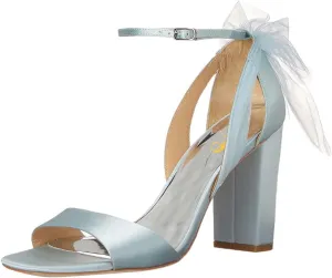 XYD Women Satin Sandals Open Toe Bridal Wedding Shoes Block High Heels with Rear Mesh Bow Ankle Strap Prom Party Pumps