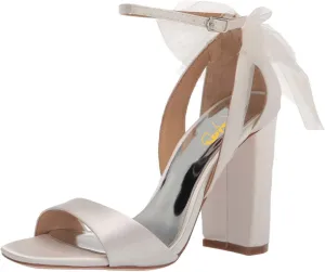 XYD Women Satin Sandals Open Toe Bridal Wedding Shoes Block High Heels with Rear Mesh Bow Ankle Strap Prom Party Pumps