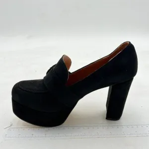 YDN Women Chunky High Heels Square Toe Loafer Shoes Slip On Suede Office  Black
