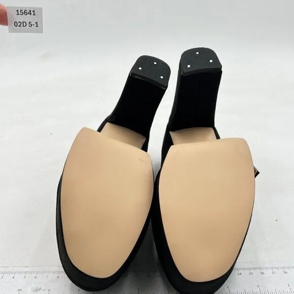 YDN Women Chunky High Heels Square Toe Loafer Shoes Slip On Suede Office  Black